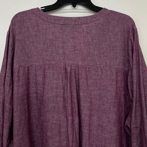 Lane Bryant Purple Linen Cotton Blend V Neck Split Hem Pop Over Tunic Top 26/28 - Picture 9 of 12